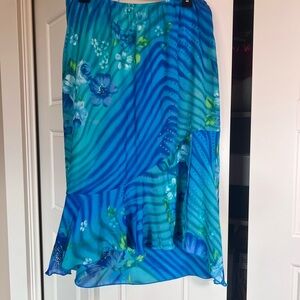 Blue Floral High Low Skirt